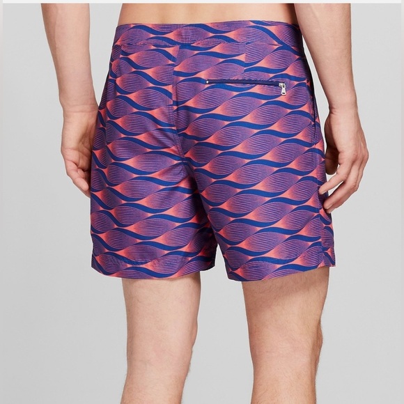 Goodfellow & Co NWT Men's 6" Pinstripe Snap Swim Trunks - Navy Geometric 42 - Picture 2 of 9